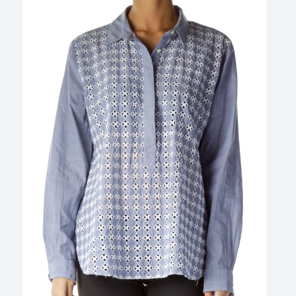 Loft softened eyelet button shirt blue xs
